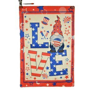 Fourth of July 12 x 18 Gnome Love Double Sided Nylon Burlap Garden Flag